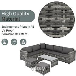 Rattan Outdoor Garden Furniture Patio 8 Seater Corner Sofa Set with Cushion Grey