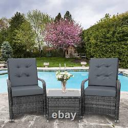 Rattan Patio Furniture Set Grey Bistro Chair Cushion Coffee Table Garden Outdoor