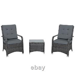Rattan Patio Furniture Set Grey Bistro Chair Cushion Coffee Table Garden Outdoor