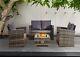 Rattan Sofa 4 Piece Garden Furniture Set With Gas Fire Pit Table Indoor/outdoor