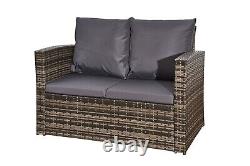 Rattan Sofa 4 Piece Garden Furniture Set with Gas Fire Pit Table Indoor/Outdoor