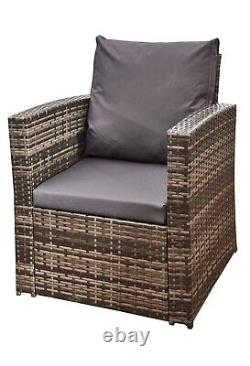 Rattan Sofa 4 Piece Garden Furniture Set with Gas Fire Pit Table Indoor/Outdoor