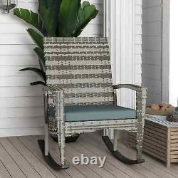 Rattan Style Rocking Chair Single Lounge Seat Padded Cushion Garden Patio Grey