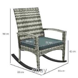 Rattan Style Rocking Chair Single Lounge Seat Padded Cushion Garden Patio Grey