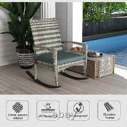 Rattan Style Rocking Chair Single Lounge Seat Padded Cushion Garden Patio Grey