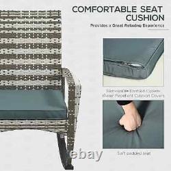 Rattan Style Rocking Chair Single Lounge Seat Padded Cushion Garden Patio Grey