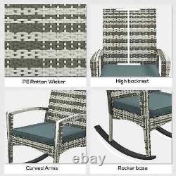 Rattan Style Rocking Chair Single Lounge Seat Padded Cushion Garden Patio Grey