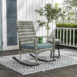 Rattan Style Rocking Chair Single Lounge Seat Padded Cushion Garden Patio Grey