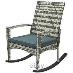 Rattan Style Rocking Chair Single Lounge Seat Padded Cushion Garden Patio Grey