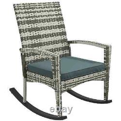 Rattan Style Rocking Chair Single Lounge Seat Padded Cushion Garden Patio Grey