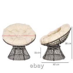 Rattan Style Saucer Chair Padded Cushion Garden Patio Lounge Seater Swivel Grey