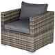 Rattan Style Single Sofa Garden Patio Armchair Padded Cushion Lounge Seat Grey