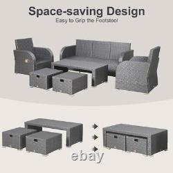 Rattan Style Sofa Set Patio Sofa Chair Reclining Cushion Seat with Tea Table Grey