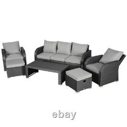 Rattan Style Sofa Set Patio Sofa Chair Reclining Cushion Seat with Tea Table Grey