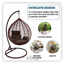 Rattan Swing Egg Chair Garden Hanging Indoor Outdoor Patio Hammock with Cushion