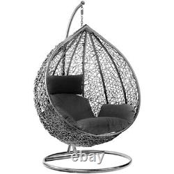 Rattan Swing Egg Chair Outdoor Indoor Garden Patio Hanging Egg Chairs + Cushions