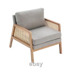 Rattan Upholstered Armchair Wooden Frame Cushion Seat Accent Chair Fireside Sofa