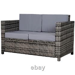 Rattan Wicker 2 Seat Sofa Loveseat Padded Garden Furniture Grey Patio Deck Chair