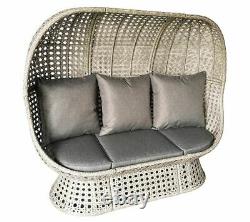 Rattan Wicker Cocoon Double Egg Chair Floor Standing Garden or Indoors Grey