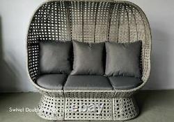 Rattan Wicker Cocoon Double Egg Chair Floor Standing Garden or Indoors Grey