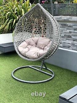 Rattan effect garden hanging egg swing chair