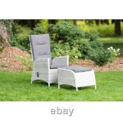 Reclining Garden Armchairs With Footstool Set Of Two Rattan Indoor Outdoor Patio