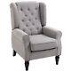 Retro Accent Chair Wingback Armchair With Wood Frame Living Room Grey Bedroom