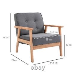 Retro Armchair Single Chair Beech Wood Frame Padded Cushion Linen Fabric Grey