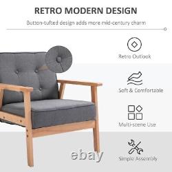 Retro Armchair Single Chair Beech Wood Frame Padded Cushion Linen Fabric Grey