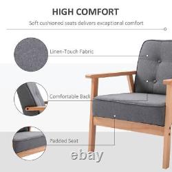 Retro Armchair Single Chair Beech Wood Frame Padded Cushion Linen Fabric Grey