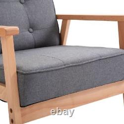 Retro Armchair Single Chair Beech Wood Frame Padded Cushion Linen Fabric Grey