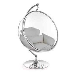 Retro Hanging Bubble Chair On Steel Base With Grey Cushion