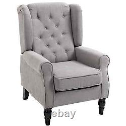Retro Style Accent Armchair Single Lounge High Wingback Tufted Cushion Seat Grey
