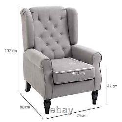 Retro Style Accent Armchair Single Lounge High Wingback Tufted Cushion Seat Grey