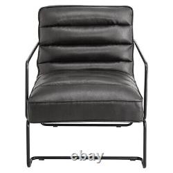 Ribbed Faux Leather Lounge Chair Industrial Metal Frame Armchair Cushion Seat