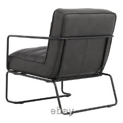 Ribbed Faux Leather Lounge Chair Industrial Metal Frame Armchair Cushion Seat