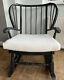 Rocking Chair Painted Dark Grey And Newly Upholstered With Cushion