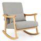 Rocking Chair Upholstered Relaxing Recliner Armchair With Soft Cushion & Pillow