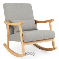 Rocking Chair Upholstered Relaxing Recliner Armchair with Soft Cushion & Pillow