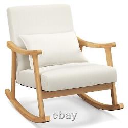 Rocking Chair Upholstered Relaxing Recliner Armchair with Soft Cushion & Pillow