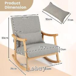 Rocking Chair Upholstered Relaxing Recliner Armchair with Soft Cushion & Pillow