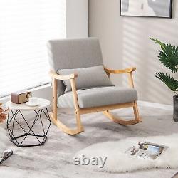 Rocking Chair Upholstered Relaxing Recliner Armchair with Soft Cushion & Pillow