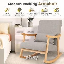 Rocking Chair Upholstered Relaxing Recliner Armchair with Soft Cushion & Pillow