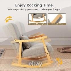 Rocking Chair Upholstered Relaxing Recliner Armchair with Soft Cushion & Pillow
