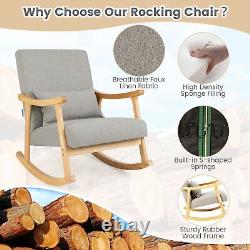 Rocking Chair Upholstered Relaxing Recliner Armchair with Soft Cushion & Pillow