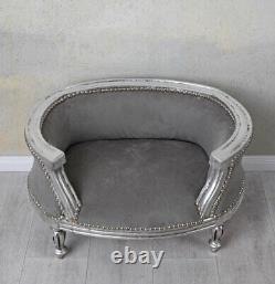 Royal Dog Bed Baroque Style Silver Grey Pet Bed Cushion Chair Seat Lounger S XS