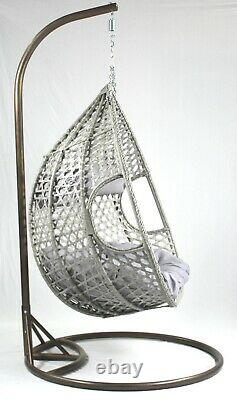 Savani Rattan Swing Premium Double Hanging Egg Chair Garden Indoor Outdoor Grey