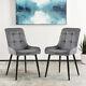 Set Of 2 Grey Dining Chair Velvet Kitchen Chair With Thick Cushion & Metal Legs