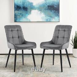 Set of 2 Grey Dining Chair Velvet Kitchen Chair with Thick Cushion & Metal Legs