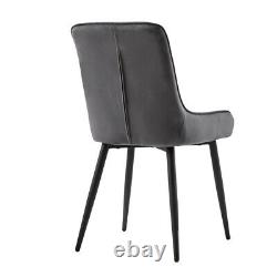 Set of 2 Grey Dining Chair Velvet Kitchen Chair with Thick Cushion & Metal Legs